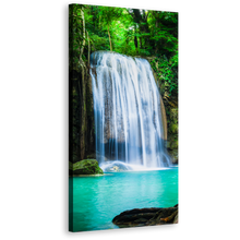 Load image into Gallery viewer, Erawan Waterfall Canvas Wall Art, River Kwai 1 Piece Canvas Print, White Erawan National Park Waterfall Wide Canvas, Thailand Green Forest Canvas Artwork
