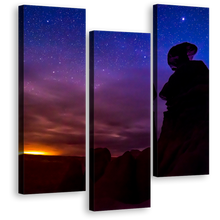 Load image into Gallery viewer, Goblin Valley Canvas Wall Art, Blue Purple Night Sky Stars Panoramic Canvas Print, Eroded Hoodoos Desert Mountains Landscape 1 Piece Canvas
