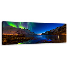 Load image into Gallery viewer, Ersfjord Toms Canvas Wall Art, Majestic Blue Green Aurora Norway Polar Lights Over Serene Waters 1 Piece Canvas Print
