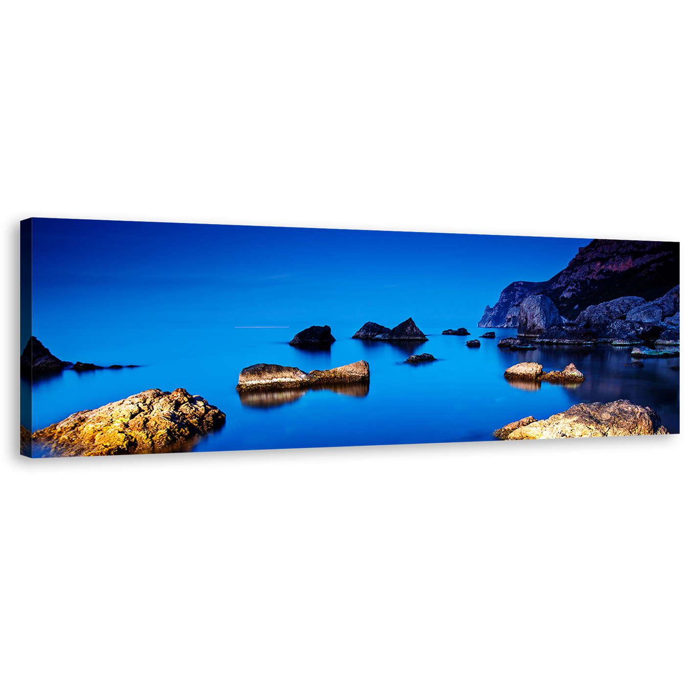 Europe Ocean Canvas Wall Art, Brown Ocean Rocks Boulders 1 Piece Canvas Print, Ukraine Crimea Blue Ocean Canvas Set