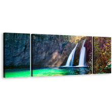 Load image into Gallery viewer, Europe Waterfall Canvas Wall Art, Green Autumn Scene Waterfall 3 Piece Canvas Print, White Pure Water Waterfall Multiple Canvas
