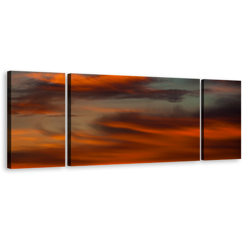 Evening Blaze Wall Art, Sunset Abstract Triptych Canvas Print, Red Orange Bold Skies & Soothing Hues Multi Canvas