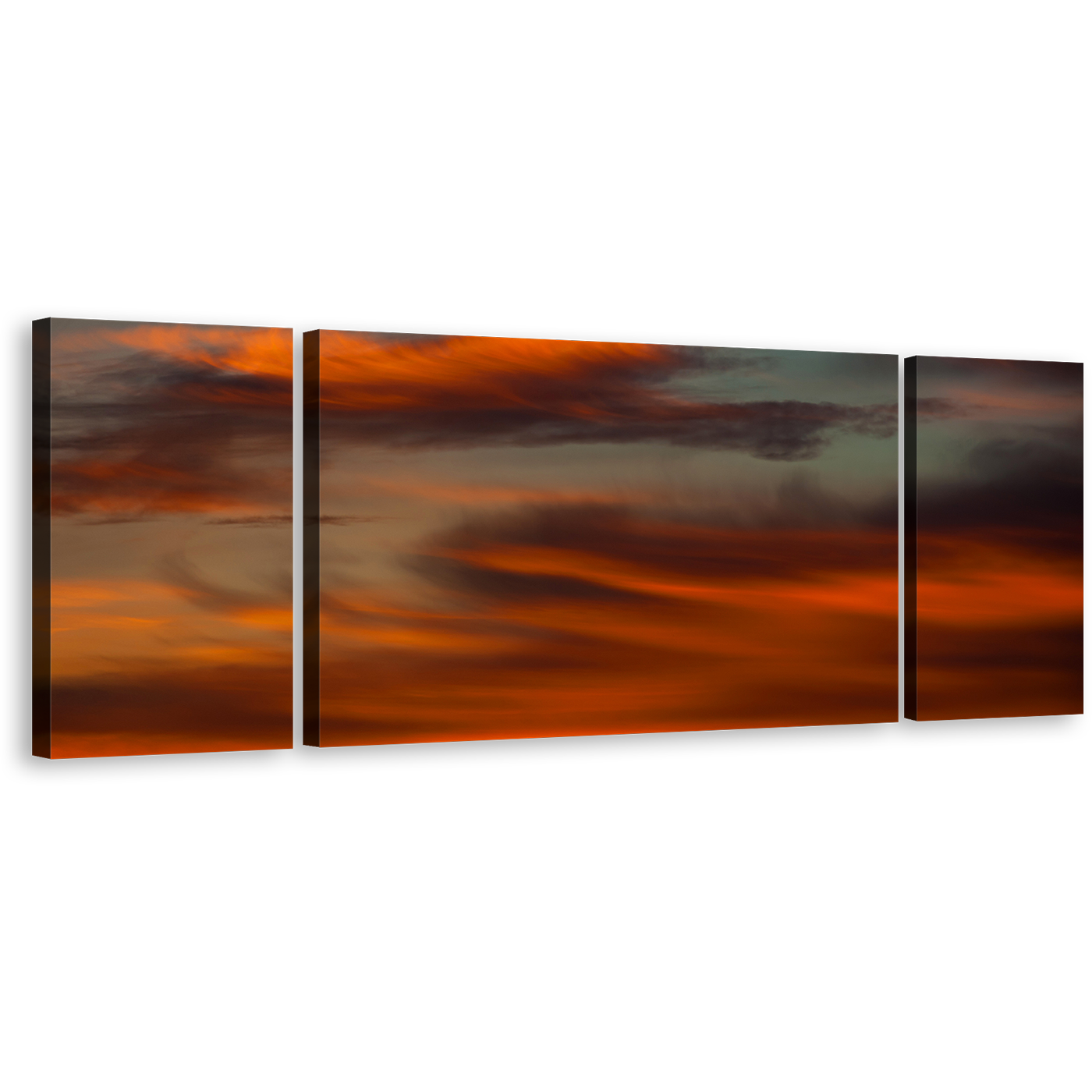 Evening Blaze Wall Art, Sunset Abstract Triptych Canvas Print, Red Orange Bold Skies & Soothing Hues Multi Canvas