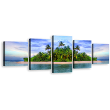 Load image into Gallery viewer, Exotic Ocean Canvas Wall Art, Blue Sky Ocean Beaches 5 Piece Canvas Print, Green Tropical Island Palm Trees Canvas Set
