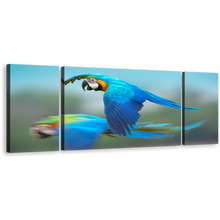 Load image into Gallery viewer, Exotic Parrot Canvas Wall Art, Colorful Macaw Flying 3 Piece Canvas, Bird Flying Multi Canvas Artwork
