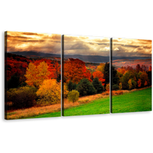 Load image into Gallery viewer, Fall Foliage Wall Art, Red Trees Vermont Scenery Multi Canvas, Yellow Forest Nature Landscape 3 Piece Canvas Print
