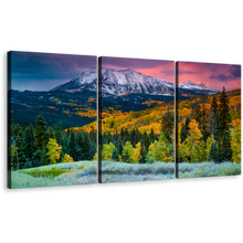 Load image into Gallery viewer, Fall Mountain Canvas Wall Art, Green Autumn Landscape Scenery 3 Piece Canvas Print, White Fall Mountains Canvas Set, Colorado Landscape Triptych Multiple Canvas
