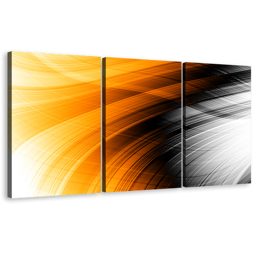 Fancy Abstract Canvas Wall Art, Black Orange Abstract Patterns Multiple Canvas, Abstract Digital Oil Painting 3 Piece Canvas Print