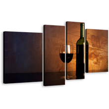 Load image into Gallery viewer, Fancy Wine Canvas Wall Art, Green Wine Bottle Digital Artwork Multiple Canvas, Red Wine 4 Piece Canvas Print
