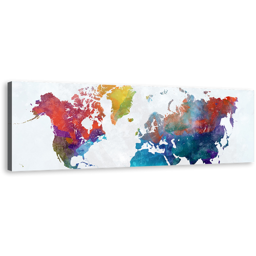 Flat Earth Canvas Print, White Background Abstract World Map Canvas Artwork, Colorful Flat World Panoramic Canvas Wall Art