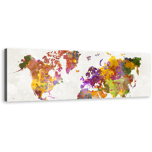 Flat Earth Canvas Wall Art, Colorful World Map Digital Painting Panoramic Canvas Print, White Background Abstract Map Canvas Artwork