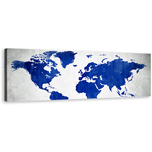 Flat Earth Canvas Wall Art, White Abstract World Map 1 Piece Canvas, Blue World Canvas Print