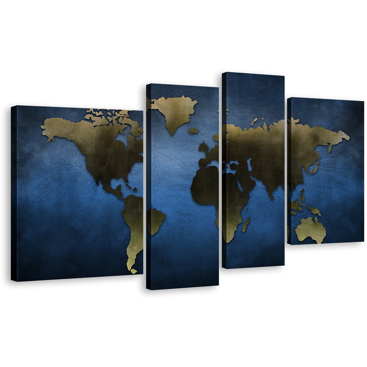 Flat Surface Canvas Wall Art, Grey World Map Blue Background 4 Piece Canvas Print