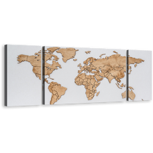 Load image into Gallery viewer, Flat World Canvas Wall Art, Abstract World Map Digital Paintings 3 Piece Canvas, Brown Detailed World Map Multiple Canvas, White Globe Map Canvas Print
