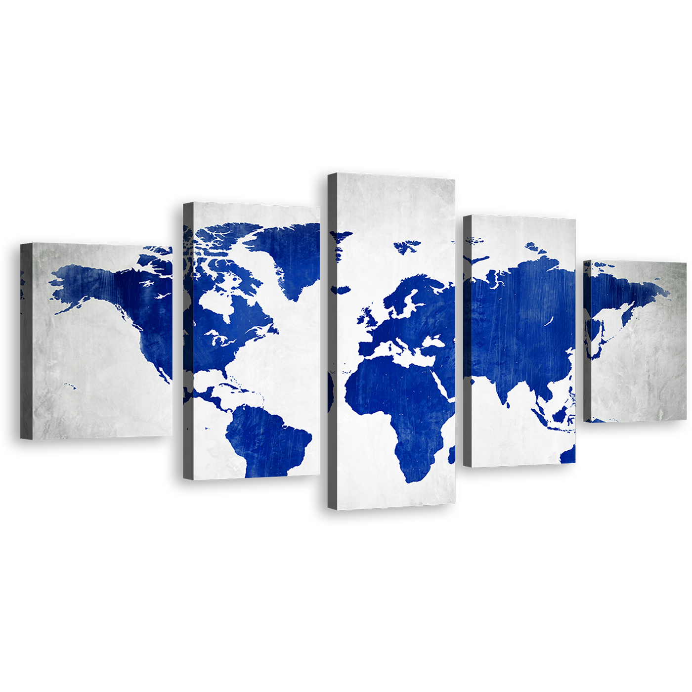 Flat World Canvas Wall Art, White Flat Earth 5 Piece Multiple Canvas, Blue Abstract World Map Canvas Print