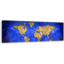 Load image into Gallery viewer, Flat World Canvas Wall Art, World Map Digital Painting 1 Piece Canvas Artwork, Blue Yellow Globe Canvas Print
