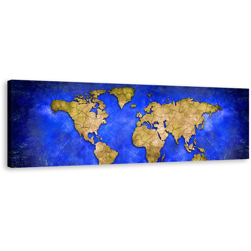 Flat World Canvas Wall Art, World Map Digital Painting 1 Piece Canvas Artwork, Blue Yellow Globe Canvas Print