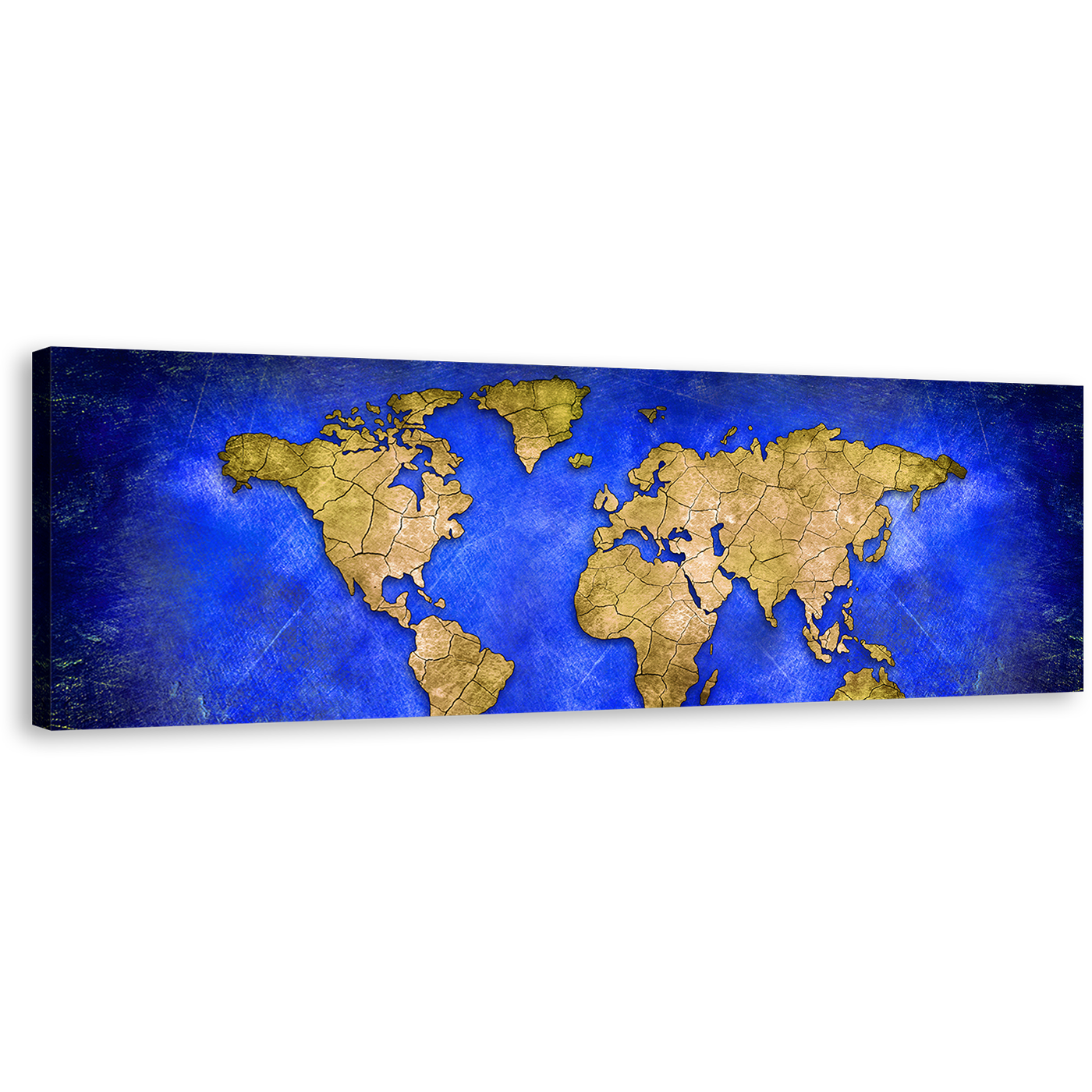 Flat World Canvas Wall Art, World Map Digital Painting 1 Piece Canvas Artwork, Blue Yellow Globe Canvas Print