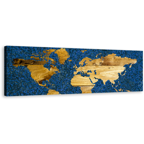 Flat World Canvas Wall Art, Yellow Vintage World Map 1 Piece Canvas Print, Blue Abstract Flat Earth Wide Canvas