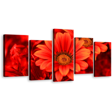 Load image into Gallery viewer, Floral Closeup Canvas Wall Art, Beautiful Red Flowers Canvas Print, Abstract Flowers 5 Piece Canvas
