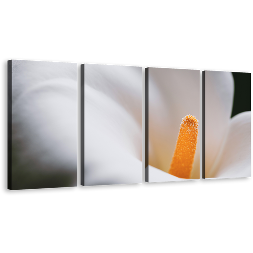 Flower Head Canvas Wall Art, White Yellow Calla Lily Flower 4 Piece Canvas Set, Fresh Lily Close Up Canvas Print