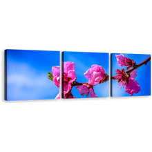 Load image into Gallery viewer, Flowers Branch Canvas Wall Art, Blue Sky Blossom Digital Painting 3 Piece Canvas Set, Pink Floral Canvas Print
