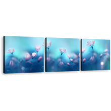 Load image into Gallery viewer, Flowers Primroses Canvas Wall Art, White Flowers Blue Sky Canvas Print, Pink Flower Digital Painting 3 Piece Canvas Set
