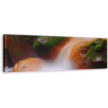 Load image into Gallery viewer, Flowing Waterfall Canvas Print, Flowing Water In The River Canvas Art, Orange Green Mossy Rock 1 Piece Wall Art
