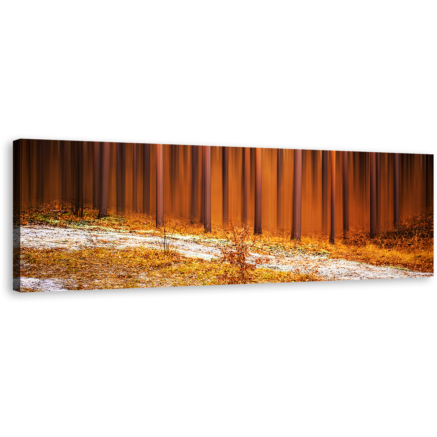 Forest Nature Canvas Wall Art, Abstract Trees Scenery Panoramic Canvas Print, Brown Autumn Forest Canvas Artwork