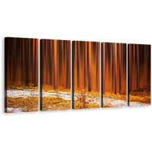 Load image into Gallery viewer, Forest Scenery Canvas Wall Art, Winter Forest Trees 5 Piece Canvas Set, Orange Brown Abstract Forest Nature Canvas Print
