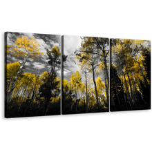 Load image into Gallery viewer, Forest Scenery Wall Art, Contemporary Dark Sky Canvas Print, Black Yellow Forest Trees Fall Landscape 3 Piece Canvas Set
