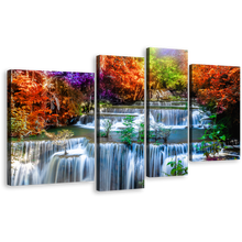 Load image into Gallery viewer, Forest Waterfall Canvas Canvas Print, Huay Mae Kamin Waterfall Canvas Set, Thailand Colorful Autumn Scenery Waterfall 4 Piece Canvas Wall Art
