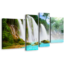 Load image into Gallery viewer, Forest Waterfall Canvas Wall Art, Blue Water Scenic Waterfall Canvas Print, Green Nature Scenery 4 Piece Canvas Set
