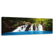 Load image into Gallery viewer, Forest Waterfall Canvas Wall Art, Waterfall Blue Water 1 Piece Canvas, Streaming Water Green Forest Canvas Print
