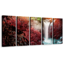 Load image into Gallery viewer, Forest Waterfall Canvas Wall Art, White Scenic Waterfall Scenery 5 Piece Multi Canvas Artwork, Red Trees Waterfall Nature Canvas Print
