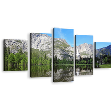 Load image into Gallery viewer, Forest Waterfall Canvas Wall Art, White Sierra Nevada Mountains Waterfall Canvas Print, California Green Yosemite National Park 5 Piece Canvas
