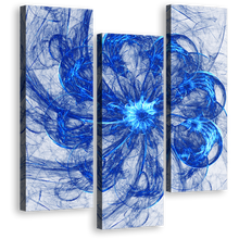 Load image into Gallery viewer, Fractal Abstract Canvas Print, Blue Abstract Circles 3 Piece Canvas Wall Art, White Abstract Bright Graphics Triptych Canvas
