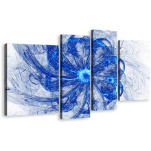 Load image into Gallery viewer, Fractal Circle Canvas Wall Art, Blue Bright Abstract Glow Canvas Print, White Abstract Digital Artwork 4 Piece Canvas Set
