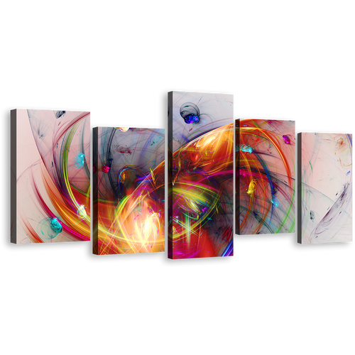 Fractal Creativity Canvas Print, Colorful Abstract Artistic Graphic 5 Piece Canvas Wall Art, Abstract 3D Multi Canvas Artwork