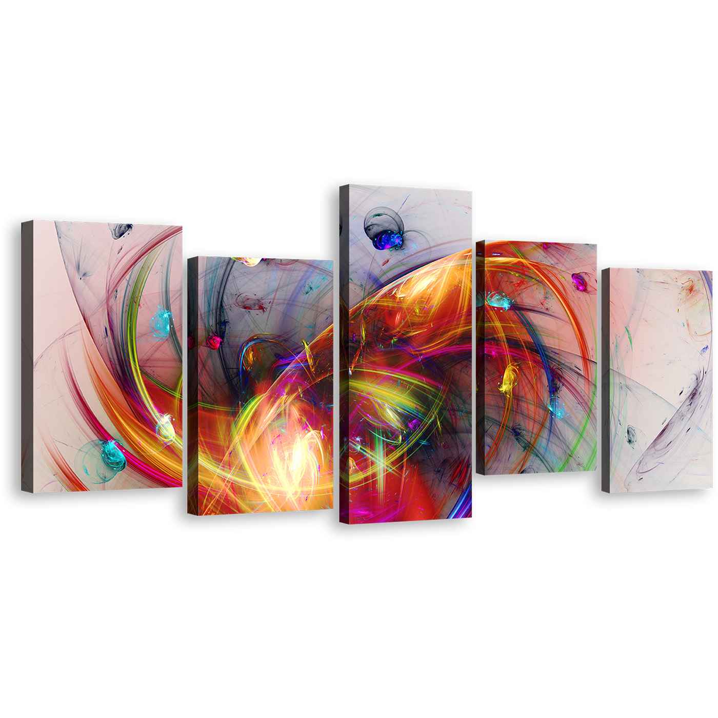 Fractal Creativity Canvas Print, Colorful Abstract Artistic Graphic 5 Piece Canvas Wall Art, Abstract 3D Multi Canvas Artwork