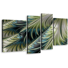 Load image into Gallery viewer, Fractal Element Canvas Wall Art, Abstract Digital Pattern 4 Piece Multi Canvas Artwork, Blue Green Abstract Art Print
