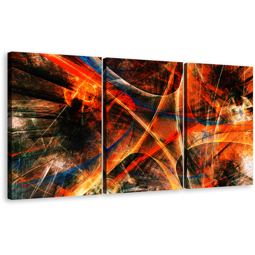 Fractal Graphics Canvas Wall Art, Modern Abstract 3 Piece Canvas, Orange Fractal Abstraction Multiple Canvas, Black Deep Abstract Digital Print