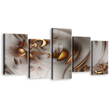 Load image into Gallery viewer, Fractal Illustration Canvas Wall Art, Brown Abstract Graphic Fractal Illustration 5 Piece Canvas Print, Grey Elegant Abstract Multiple Canvas
