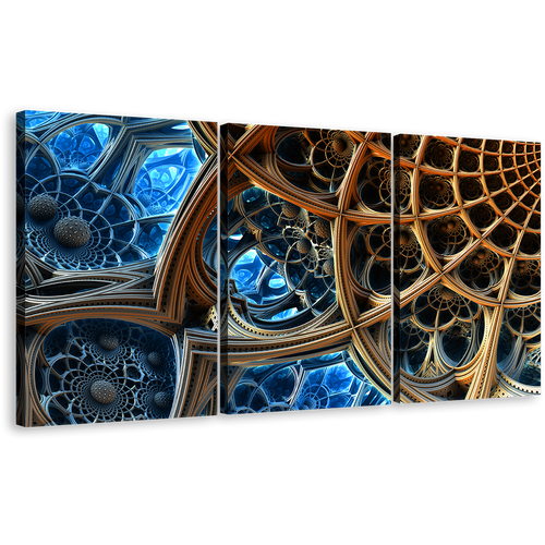 Fractal Illustration Canvas Wall Art, Contemporary Abstract 3D 3 Piece Multiple Canvas, Abstract 3D Fractal Panoramic Canvas Print