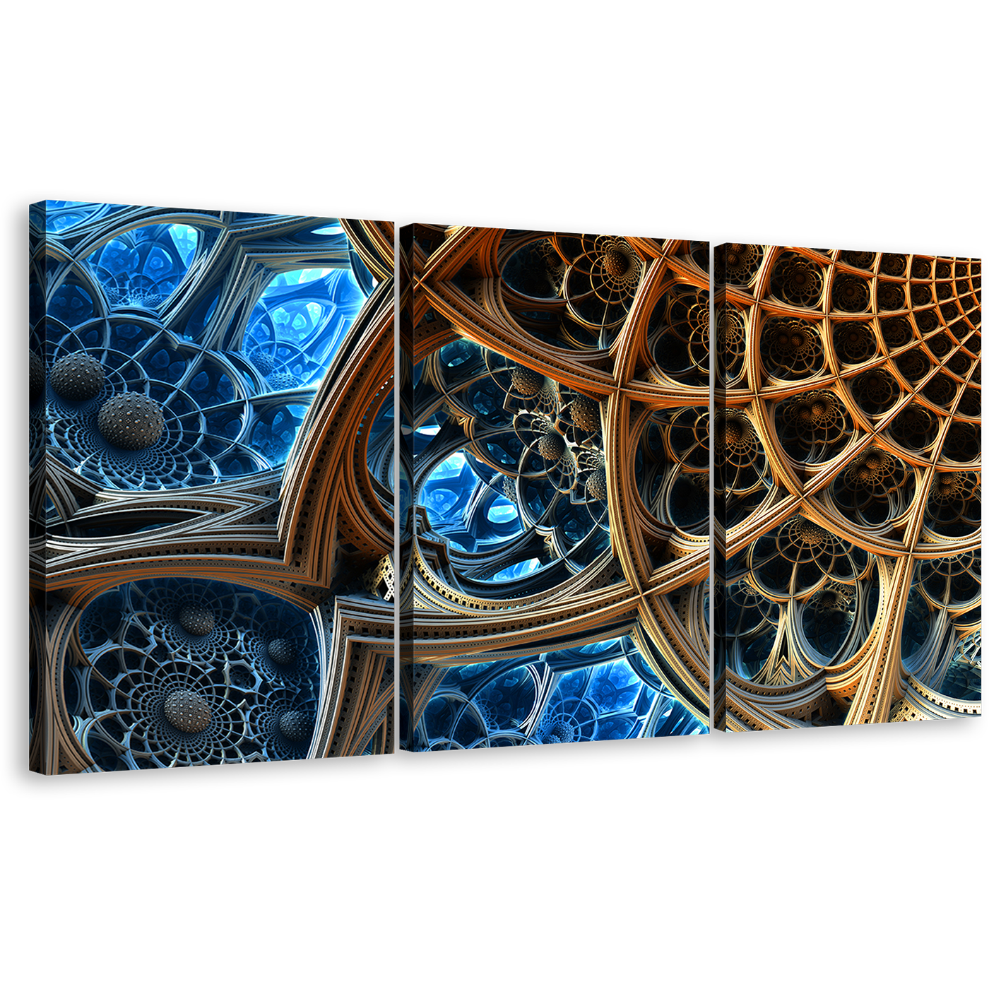 Fractal Illustration Canvas Wall Art, Contemporary Abstract 3D 3 Piece Multiple Canvas, Abstract 3D Fractal Panoramic Canvas Print