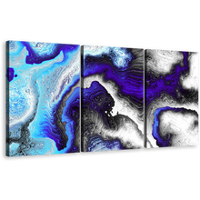 Load image into Gallery viewer, Fractal Pattern Canvas Print, Modern Liquid Texture 3 Piece Wall Art, Blue Black Abstract Canvas Set
