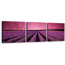 Load image into Gallery viewer, France Valensole Canvas Wall Art, Beautiful Black Landscape Scenery Sunrise Multi Canvas Artwork, Purple Lavender Fields 3 Piece Canvas Print
