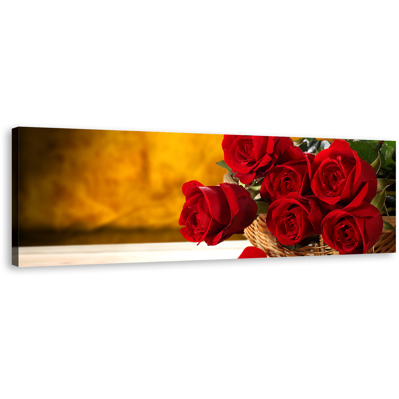 Fresh Roses Wall Art, Red Rose Panoramic Canvas Print, Rosses Brown Wall Background Canvas Art