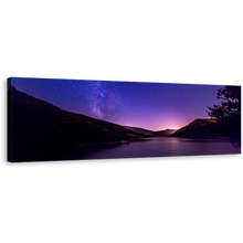 Load image into Gallery viewer, Galaxy Mountain Canvas Print, Blue Starry Night Lake Wall Art, Purple Mountain River Panoramic Canvas Art
