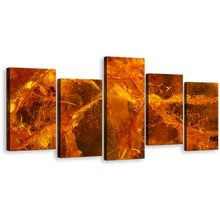 Load image into Gallery viewer, Gemstone Abstract Canvas Wall Art, Contemporary Amber Stone Close Up Canvas Print, Orange Brown Abstract 5 Piece Canvas
